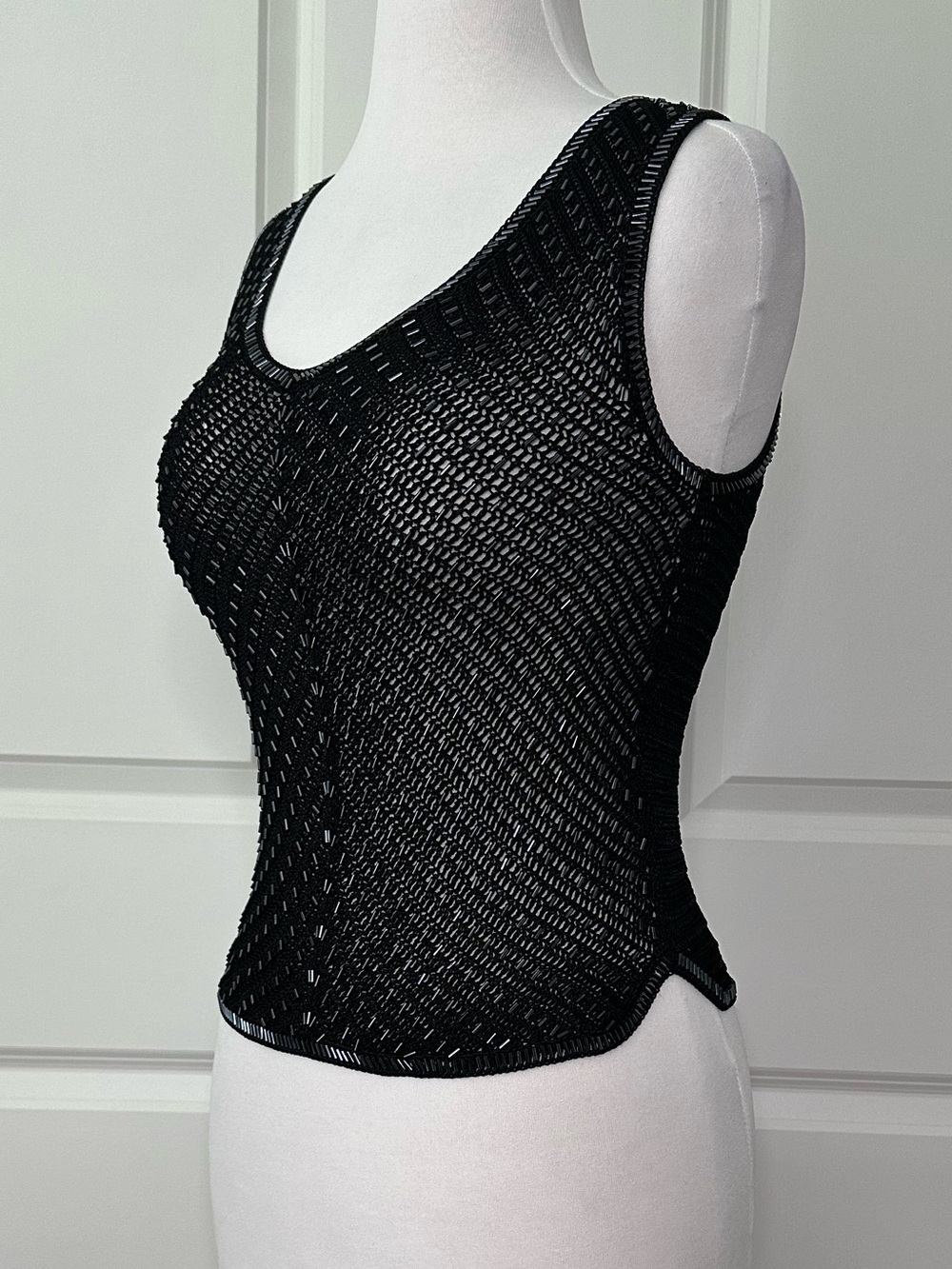 Bebe Y2K Beaded Knit Tank Top Black Size XS